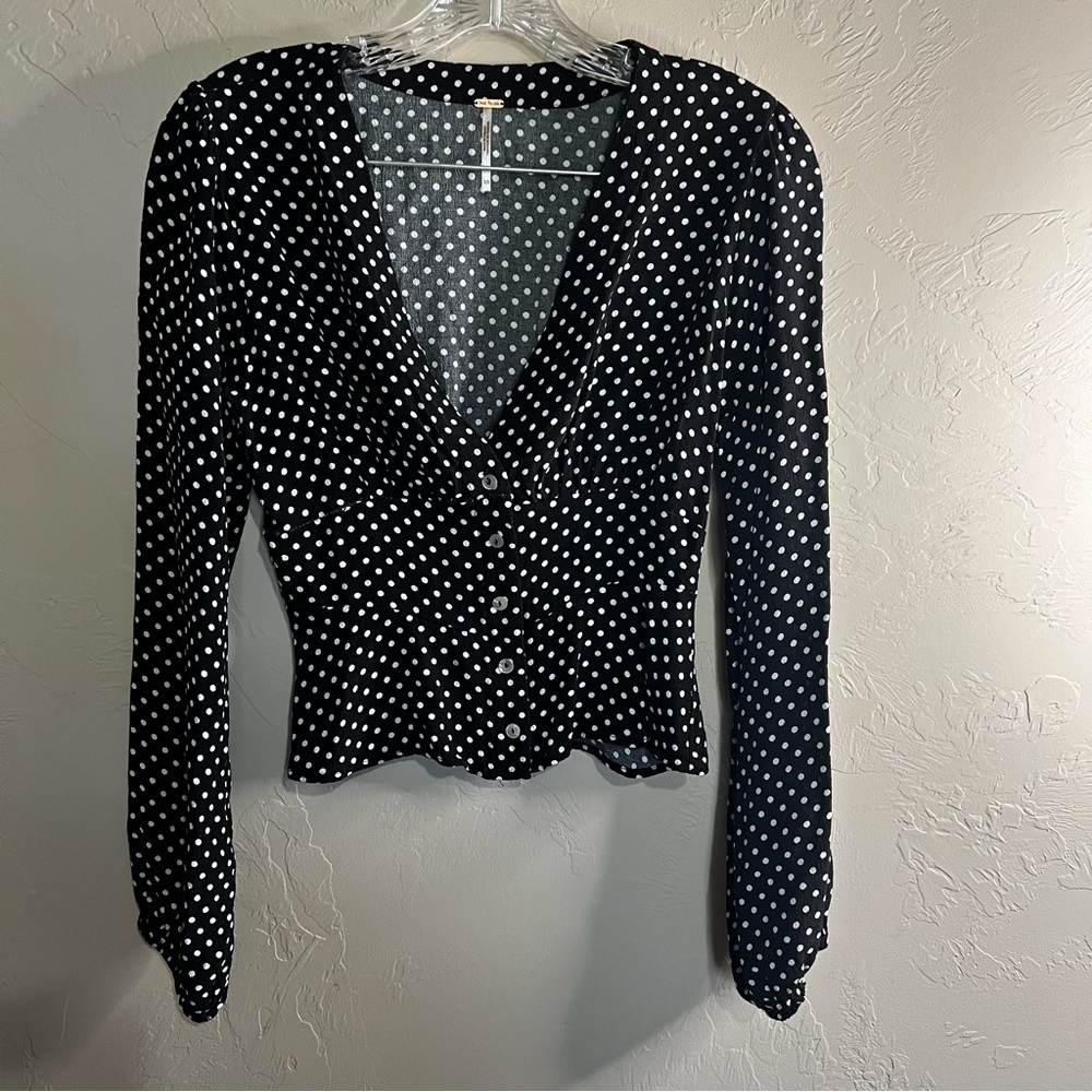 Free People Love Street Polka Dot Peplum Romantic Blouse - Picture 3 of 8